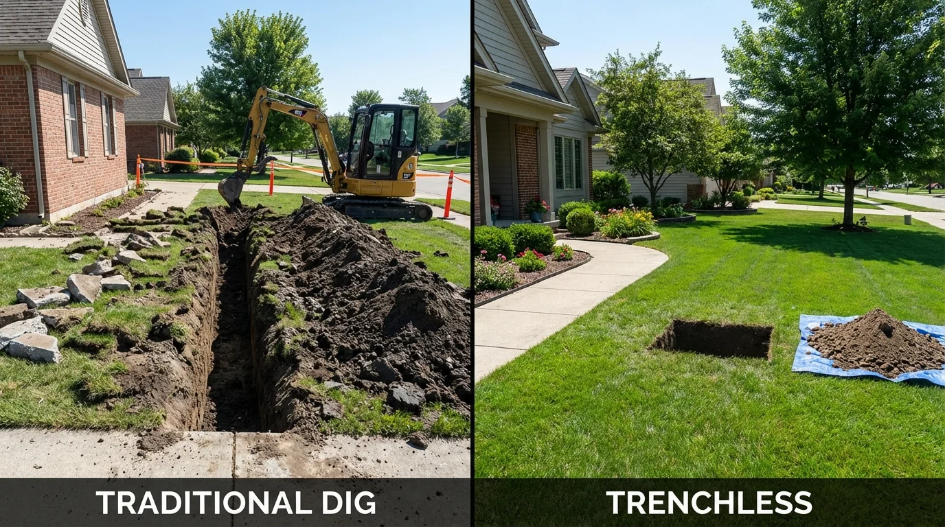 Trenchless sewer repair with minimal yard damage versus traditional excavation in Weldon, CA